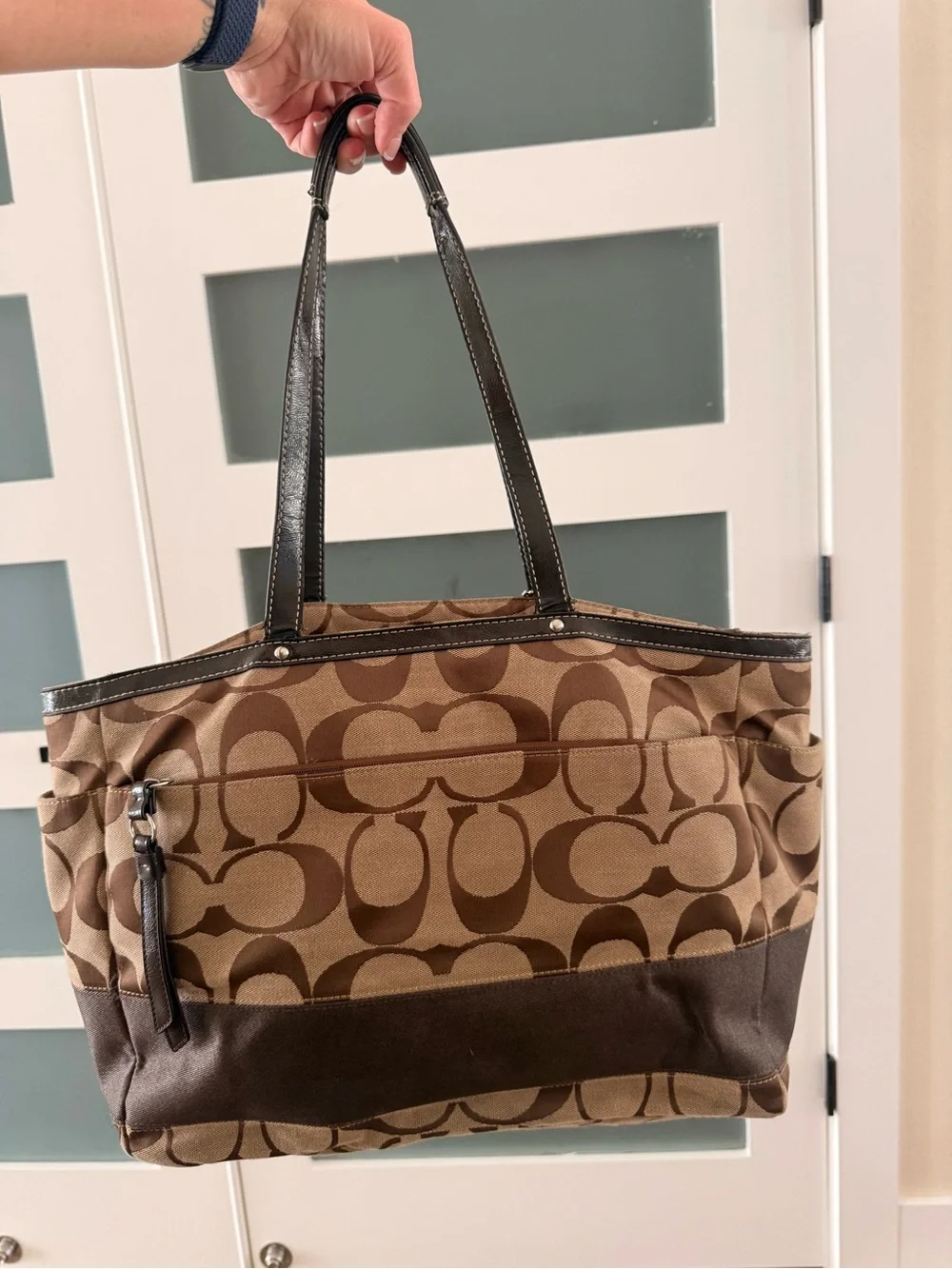 Coach Tan and Dark Brown Signature Canvas Tote - Diaper Bag